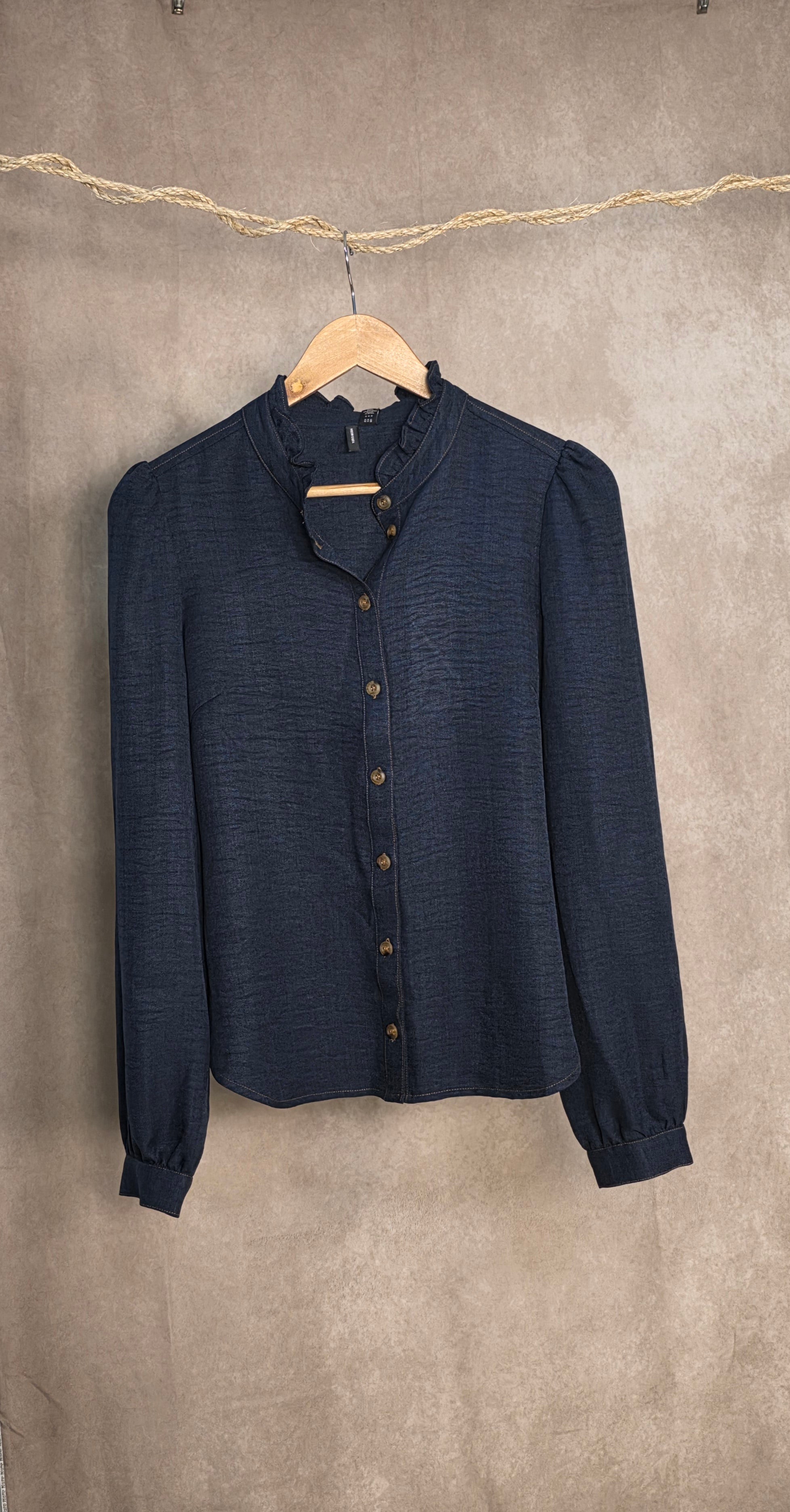 Camicia con colletto alla coreana blu navy