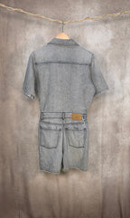 Tuta corta in denim grigio