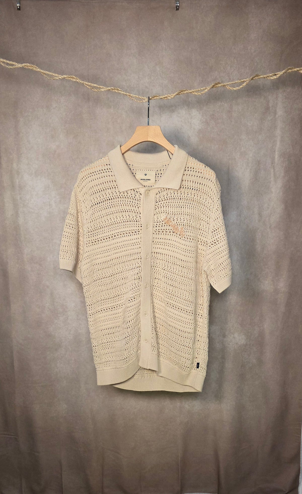 Camicia in maglia traforata beige