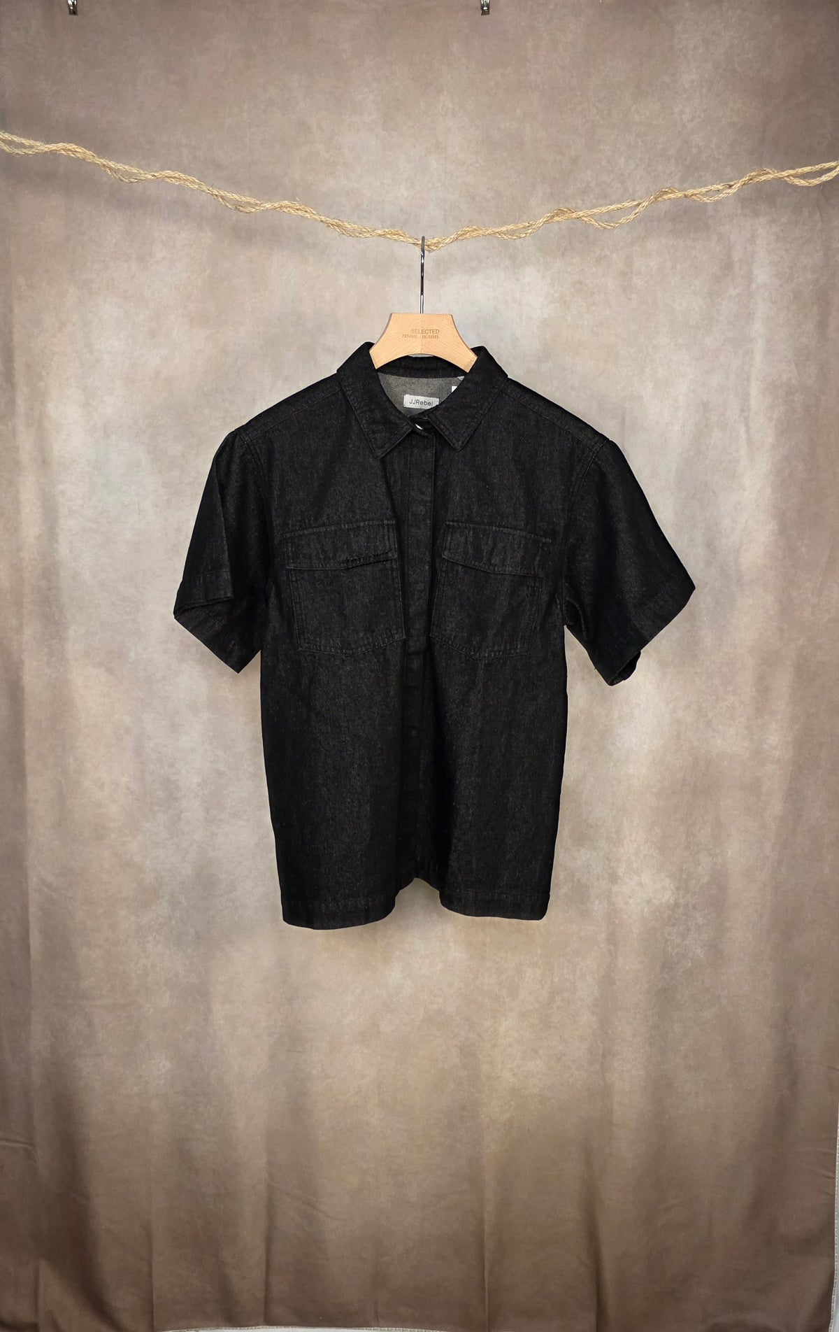 Camicia a maniche corte in denim scuro loose fit
