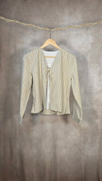 Blazer gessato in misto lino