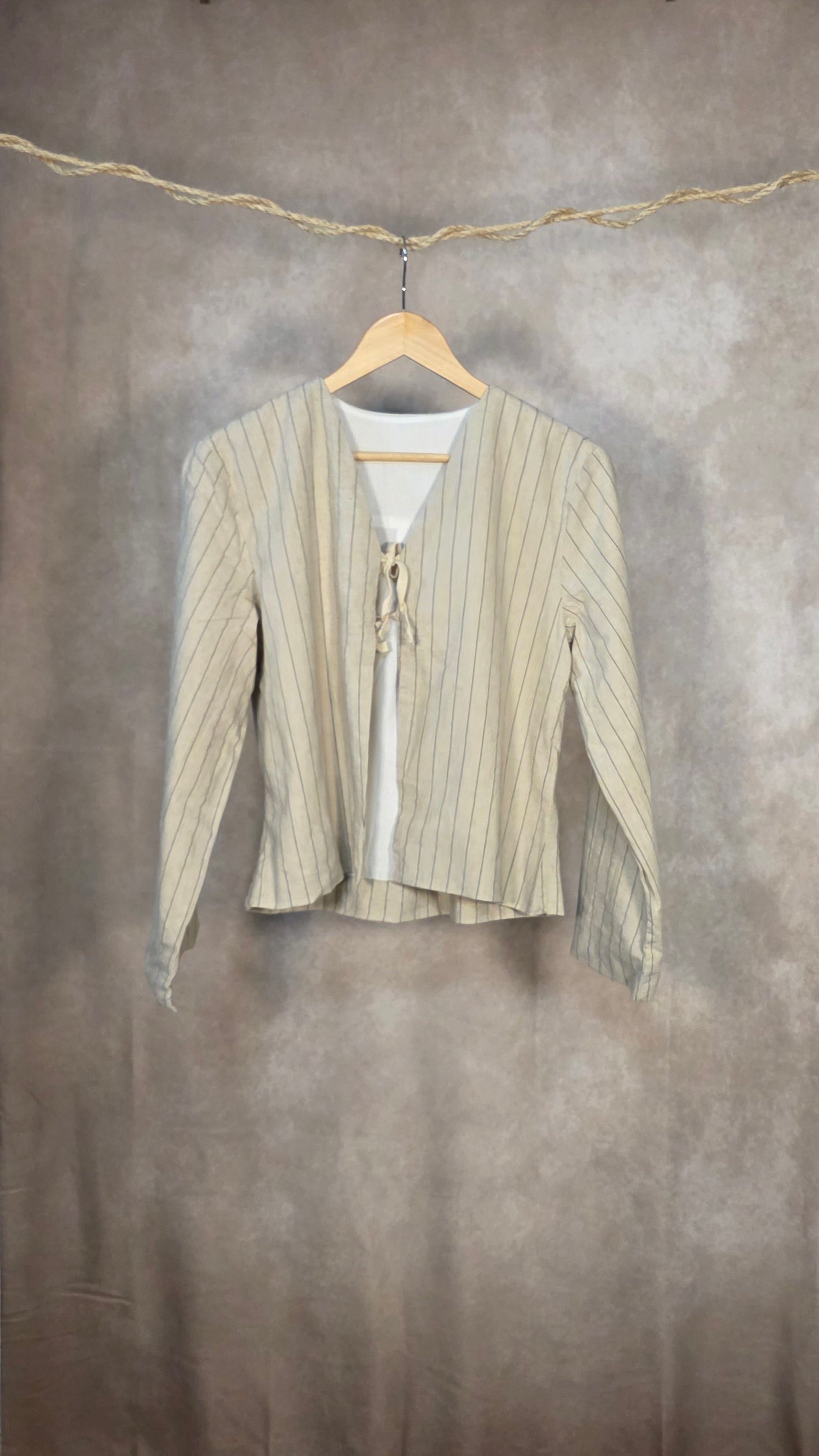 Blazer gessato in misto lino