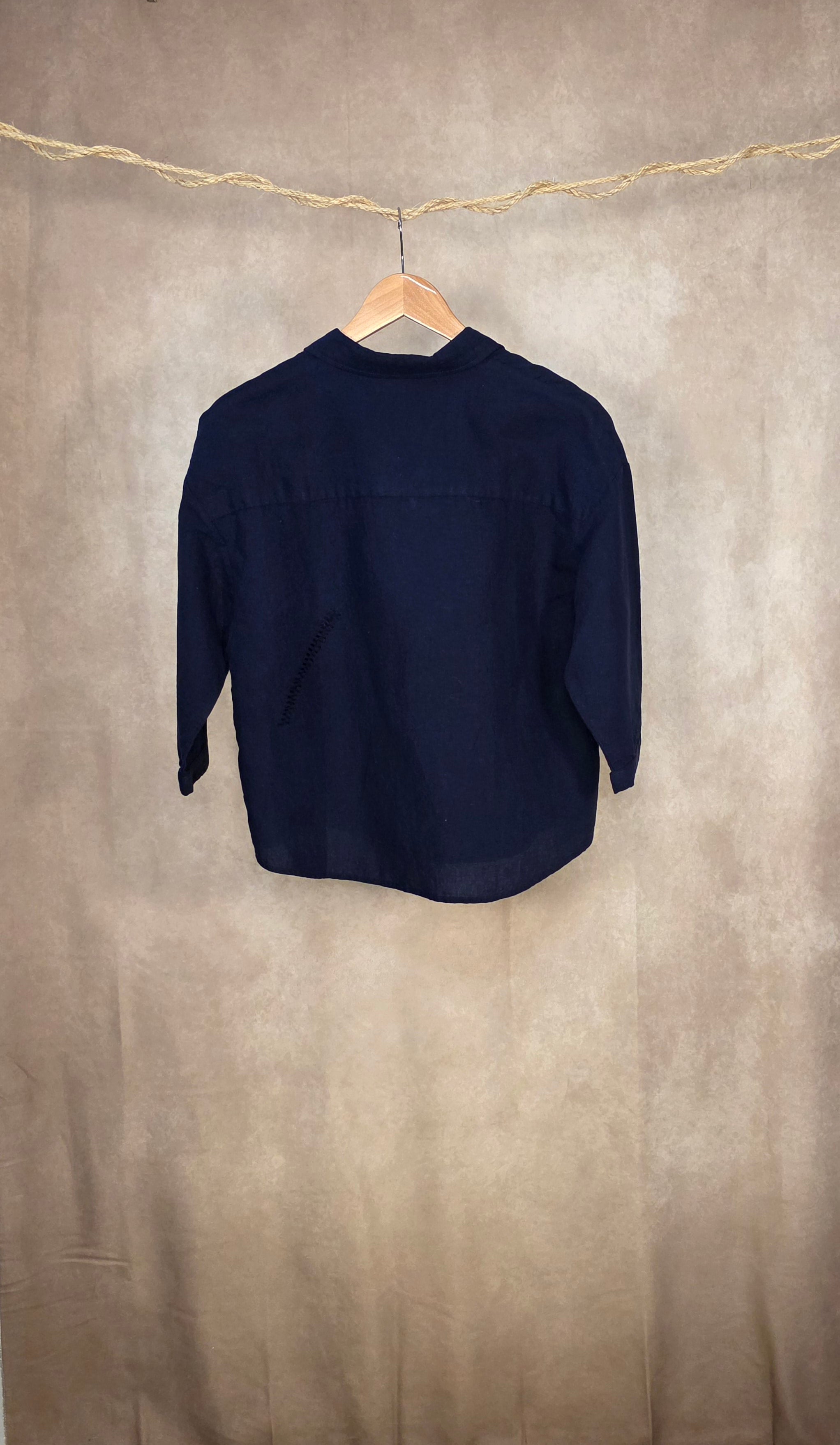 Camicia blu navy in misto lino