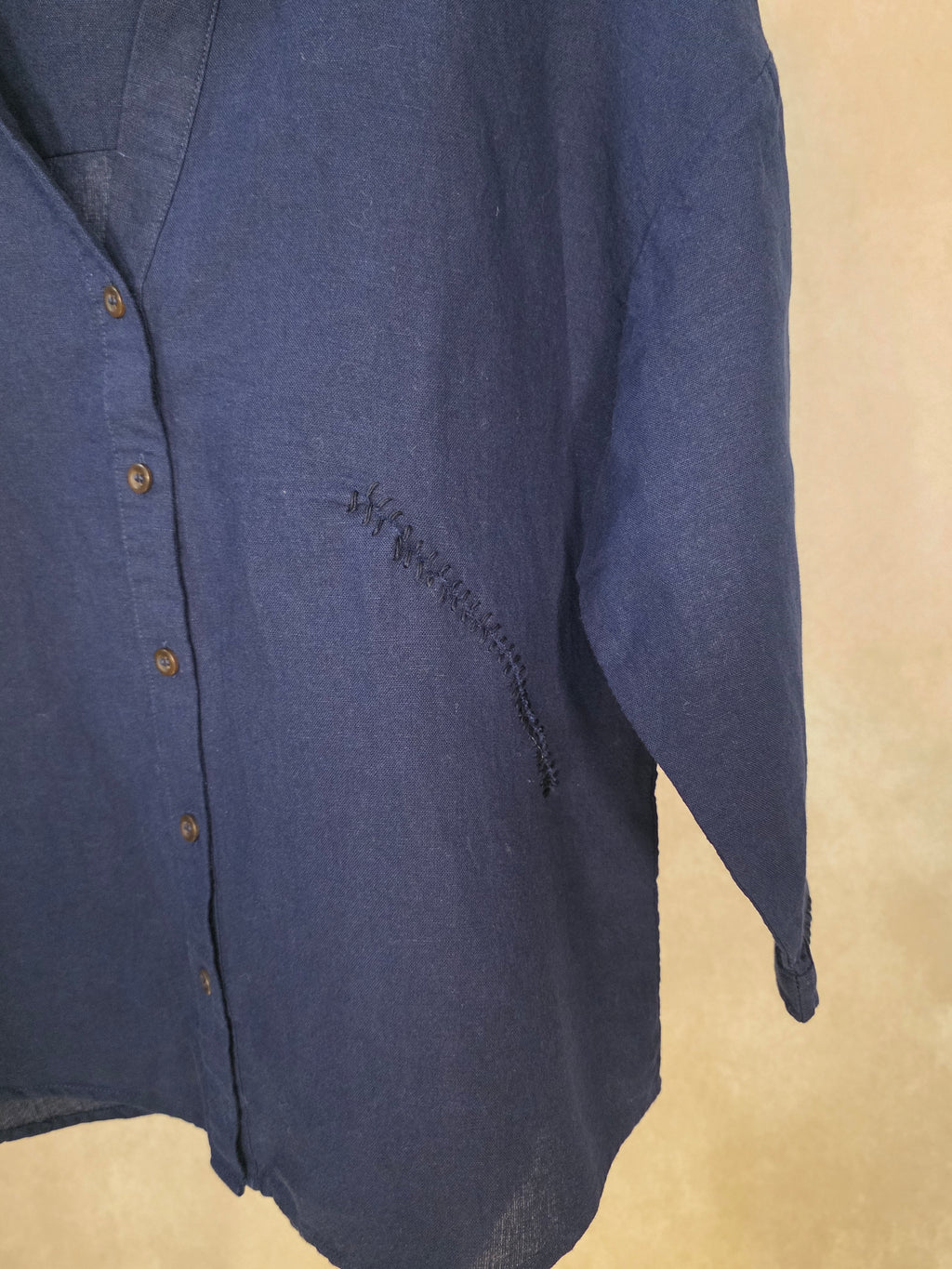 Camicia blu navy in misto lino