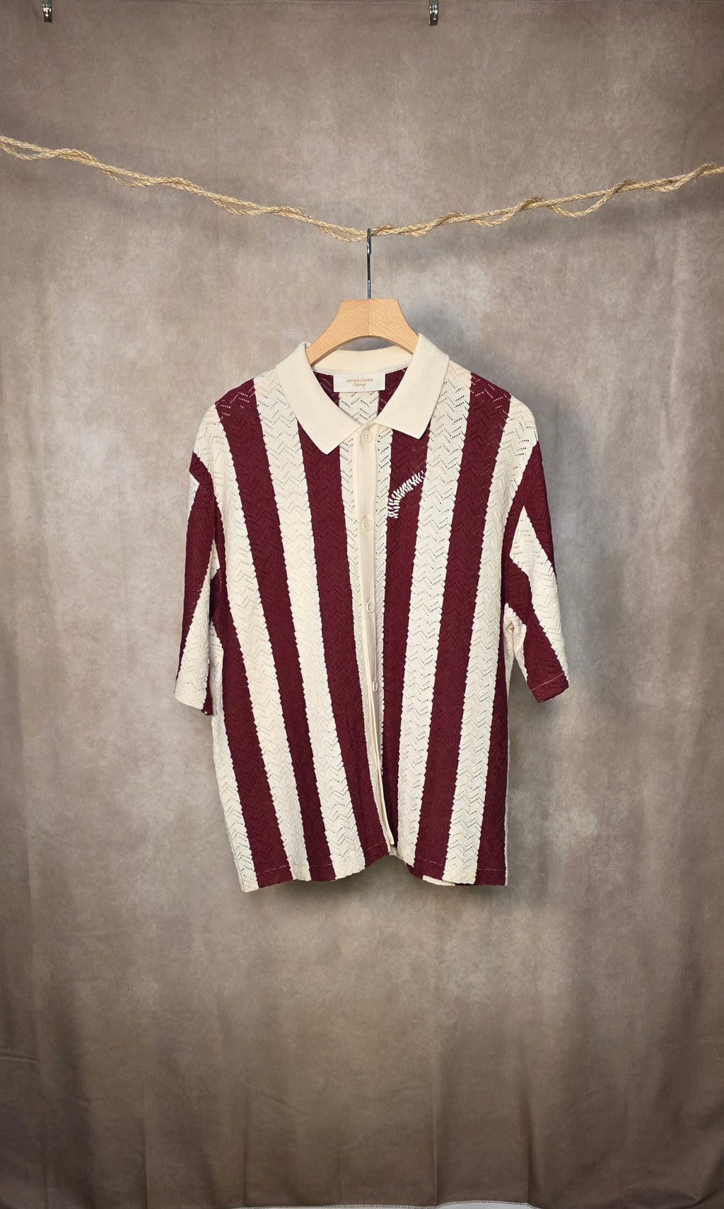 Camicia in maglia beige e bordeaux