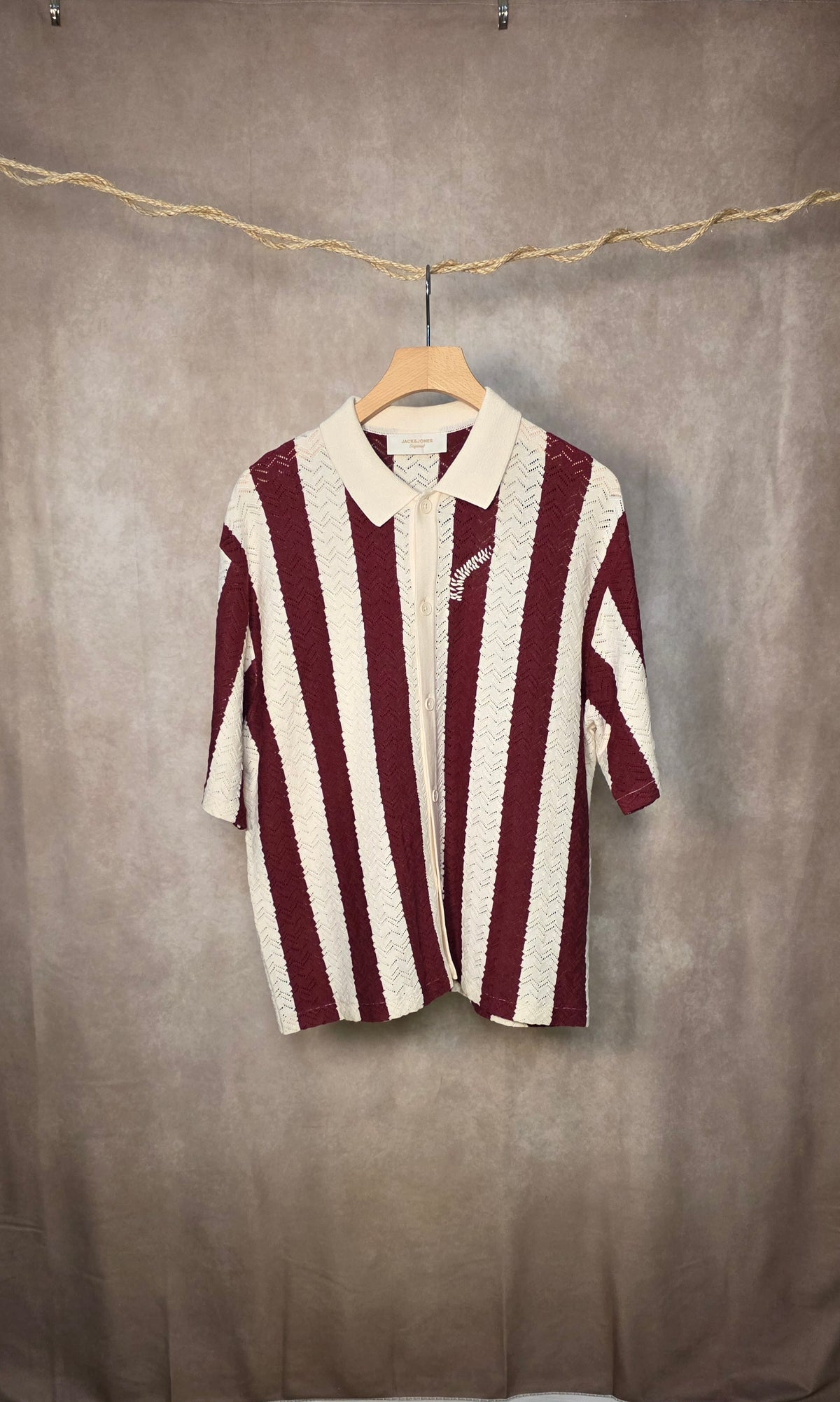 Camicia in maglia beige e bordeaux