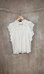 Camicia smanicata con volant in misto lino