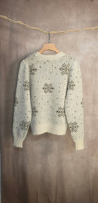 Maglione in maglia morbida con fiocchi di neve dorati