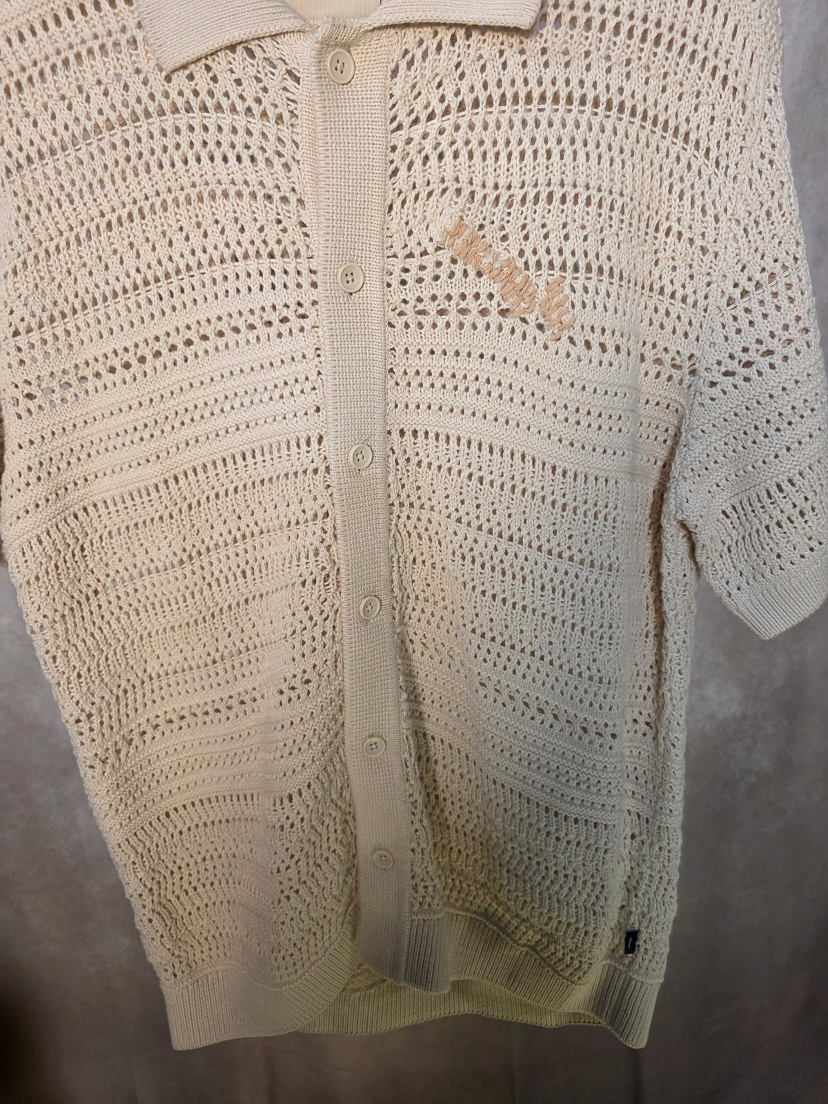 Camicia in maglia traforata beige