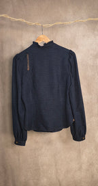 Camicia con colletto alla coreana blu navy