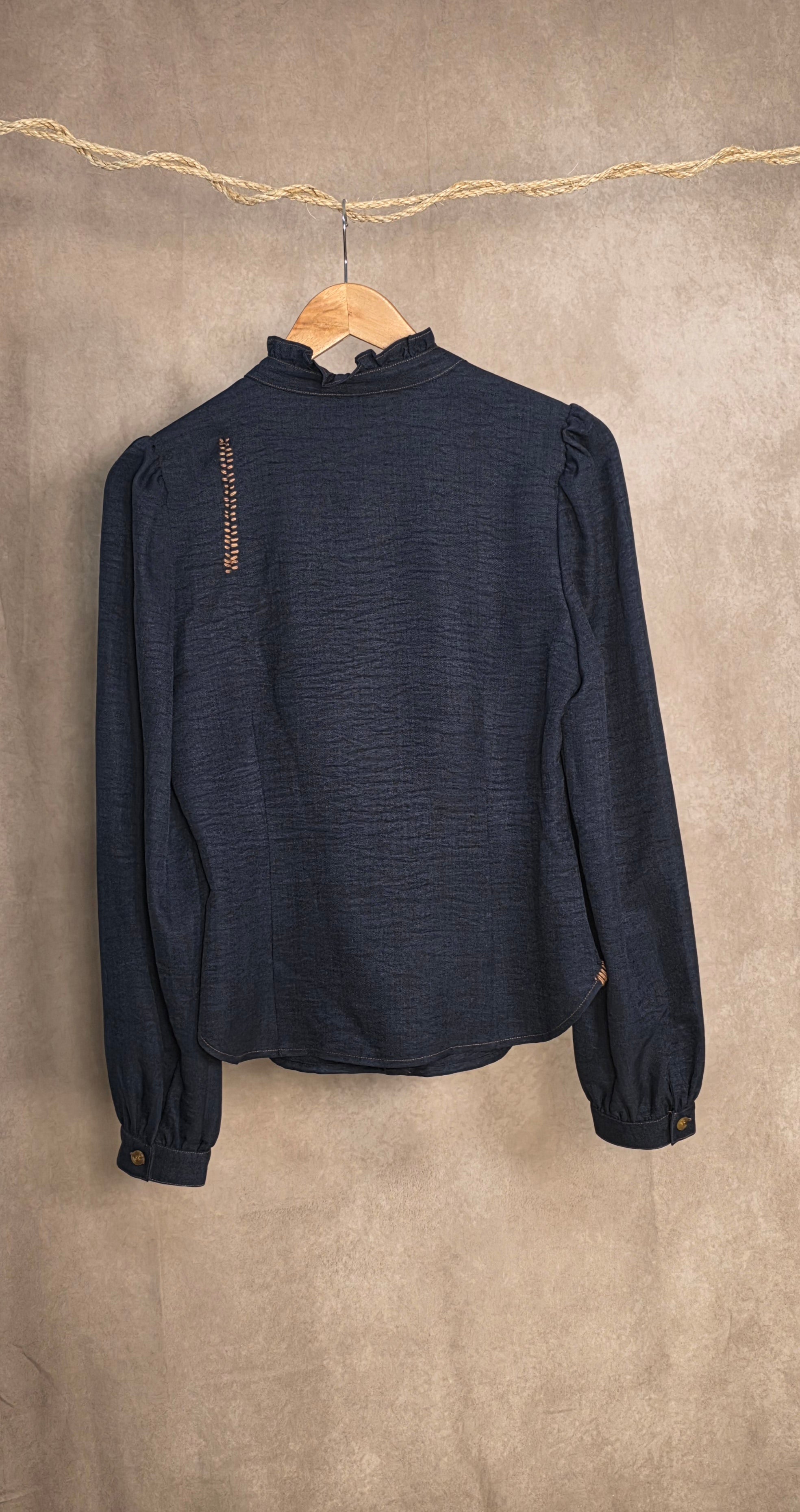 Camicia con colletto alla coreana blu navy