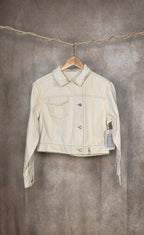 Giacca cropped in denim ècru