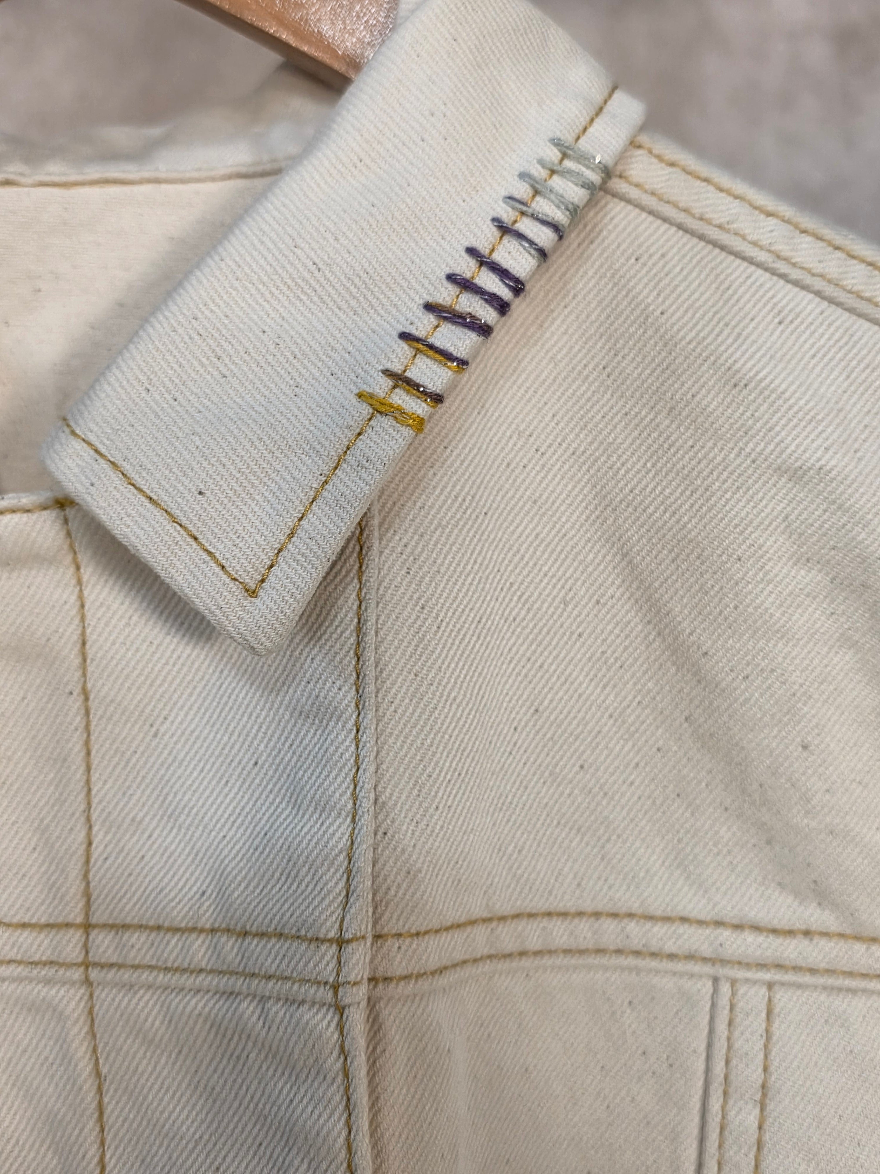 Giacca cropped in denim ècru