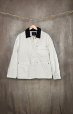 Giacca in denim bianco con collo a contrasto oversized