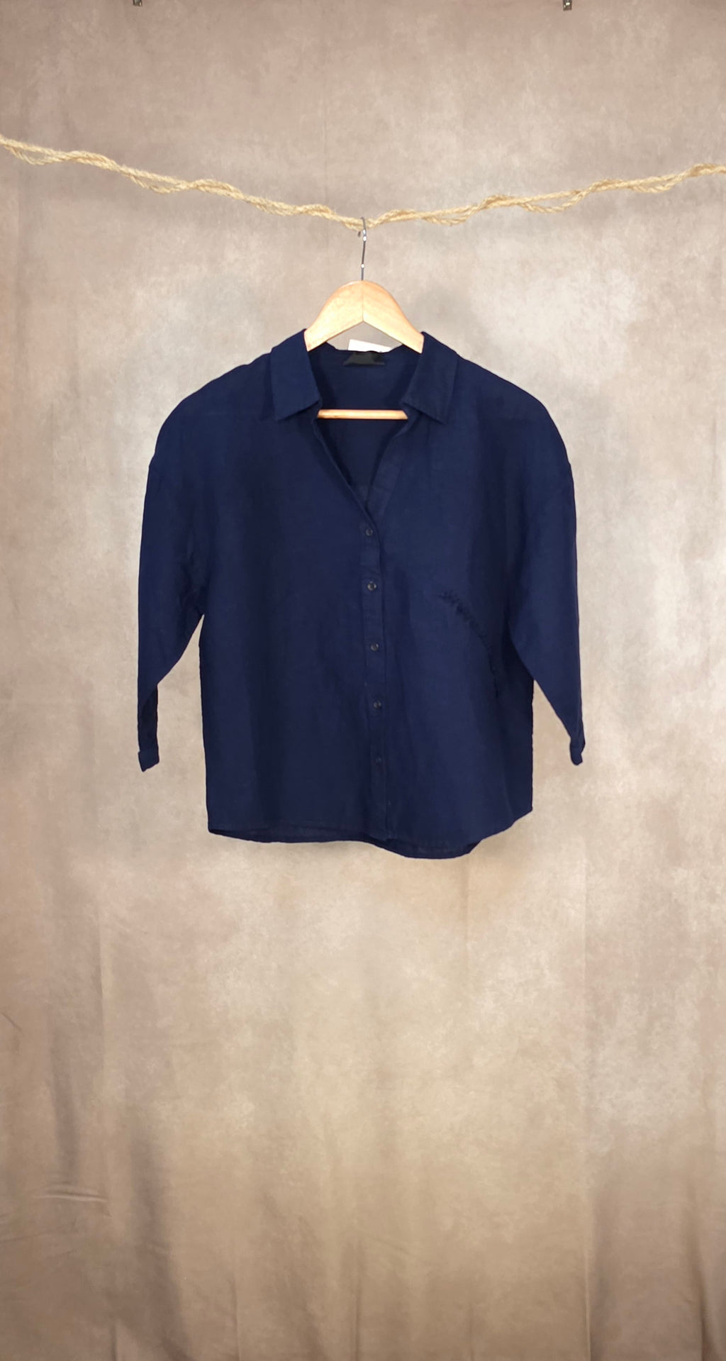 Camicia blu navy in misto lino