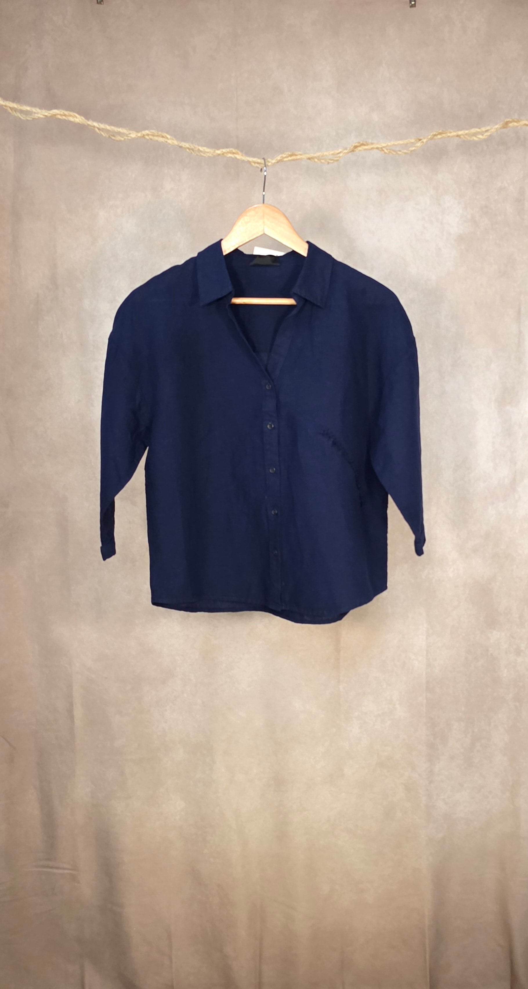Camicia blu navy in misto lino