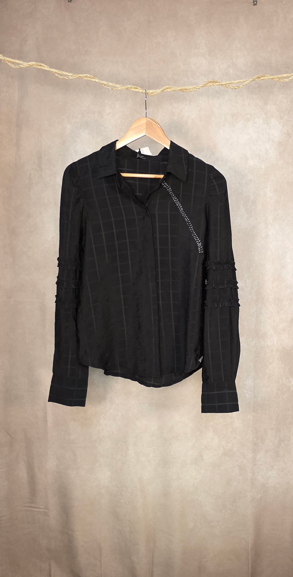 Camicia con fantasia a quadri nera