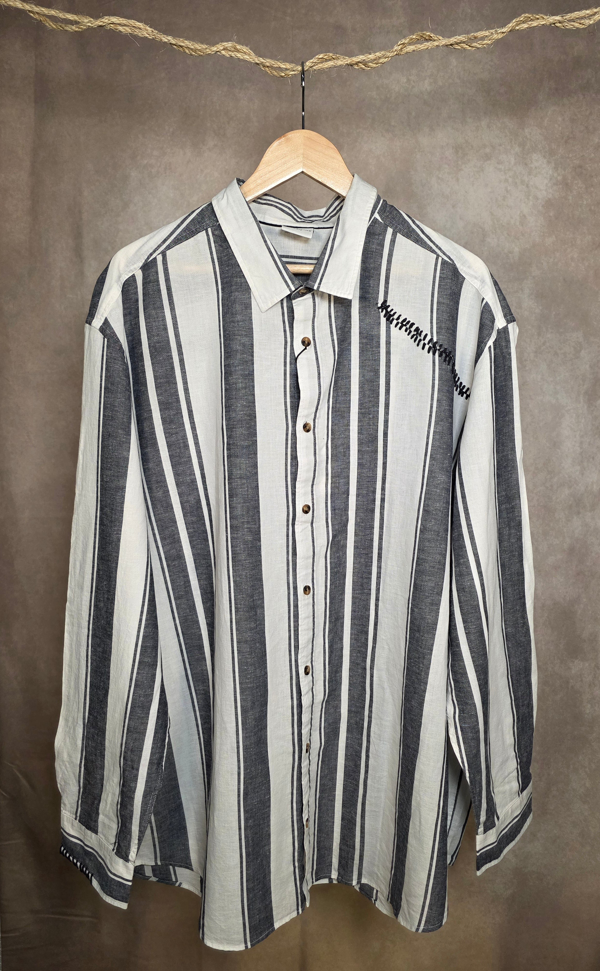 Camicia gessata in misto lino +FIT