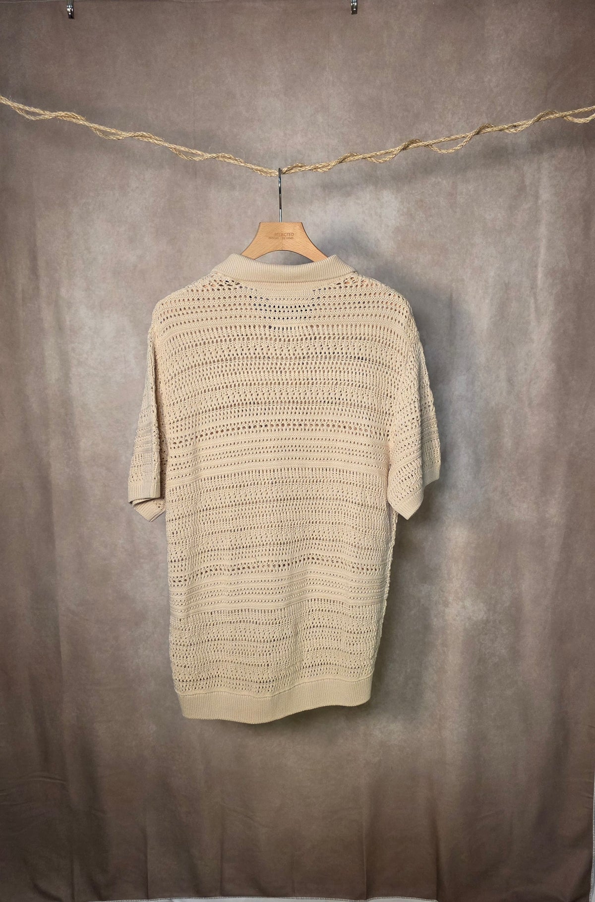 Camicia in maglia traforata beige