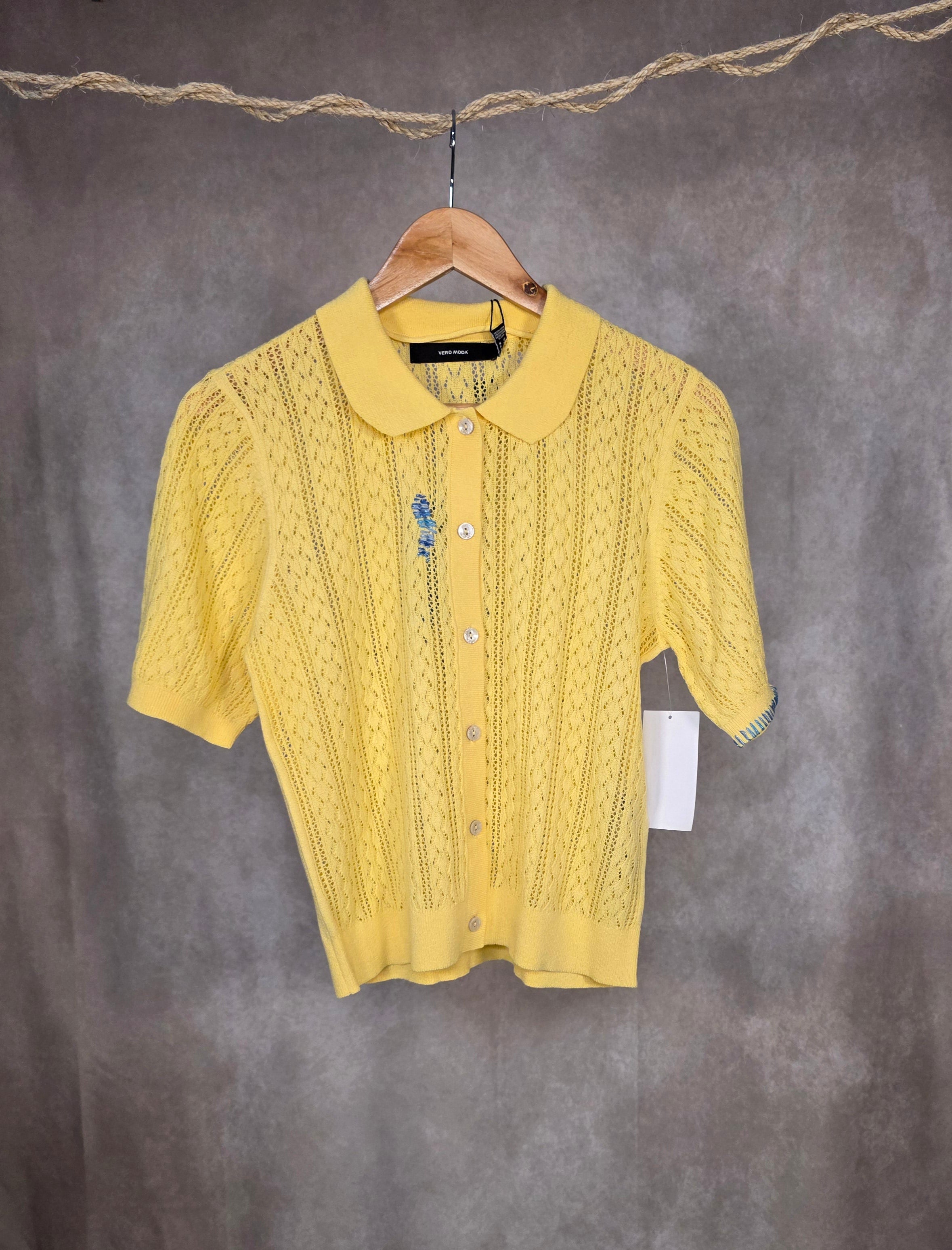 Cardigan a maniche corte in maglia traforata