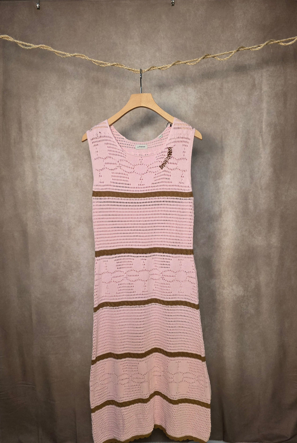Abito in maglia traforata di cotone rosa