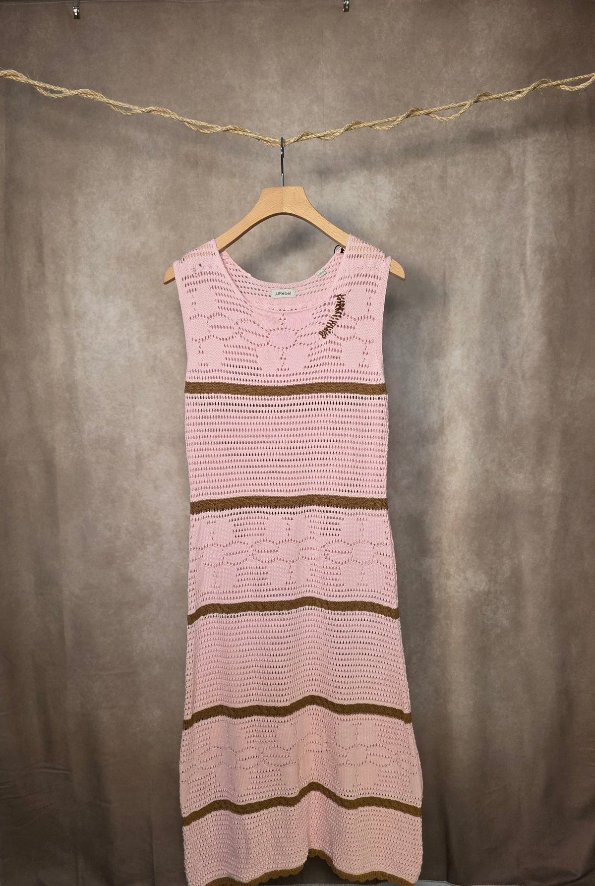 Abito in maglia traforata di cotone rosa